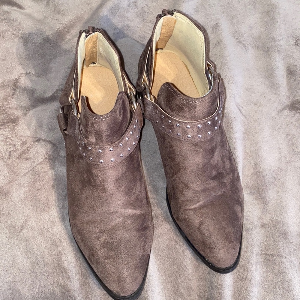 Brown slip on booties